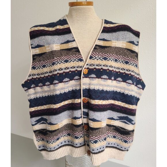 Woolcraft 100% Wool XL Button Grandpa Cabin Sweater Vest Retro Rustic Scandi - Picture 2 of 10